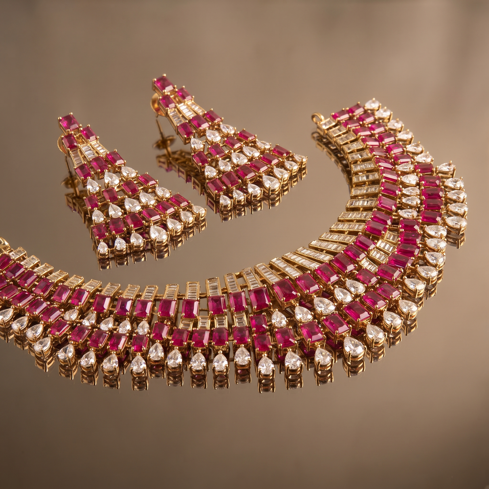 Zaina Ruby Cascade Necklace Set