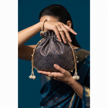 Navy Gold Brocade Potli Bag
