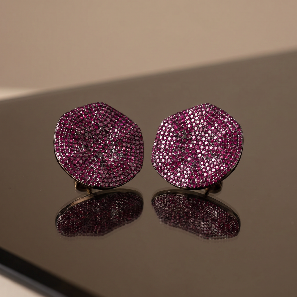 Zuhaina midnight eclipse stud earrings – styled detail by Ozel