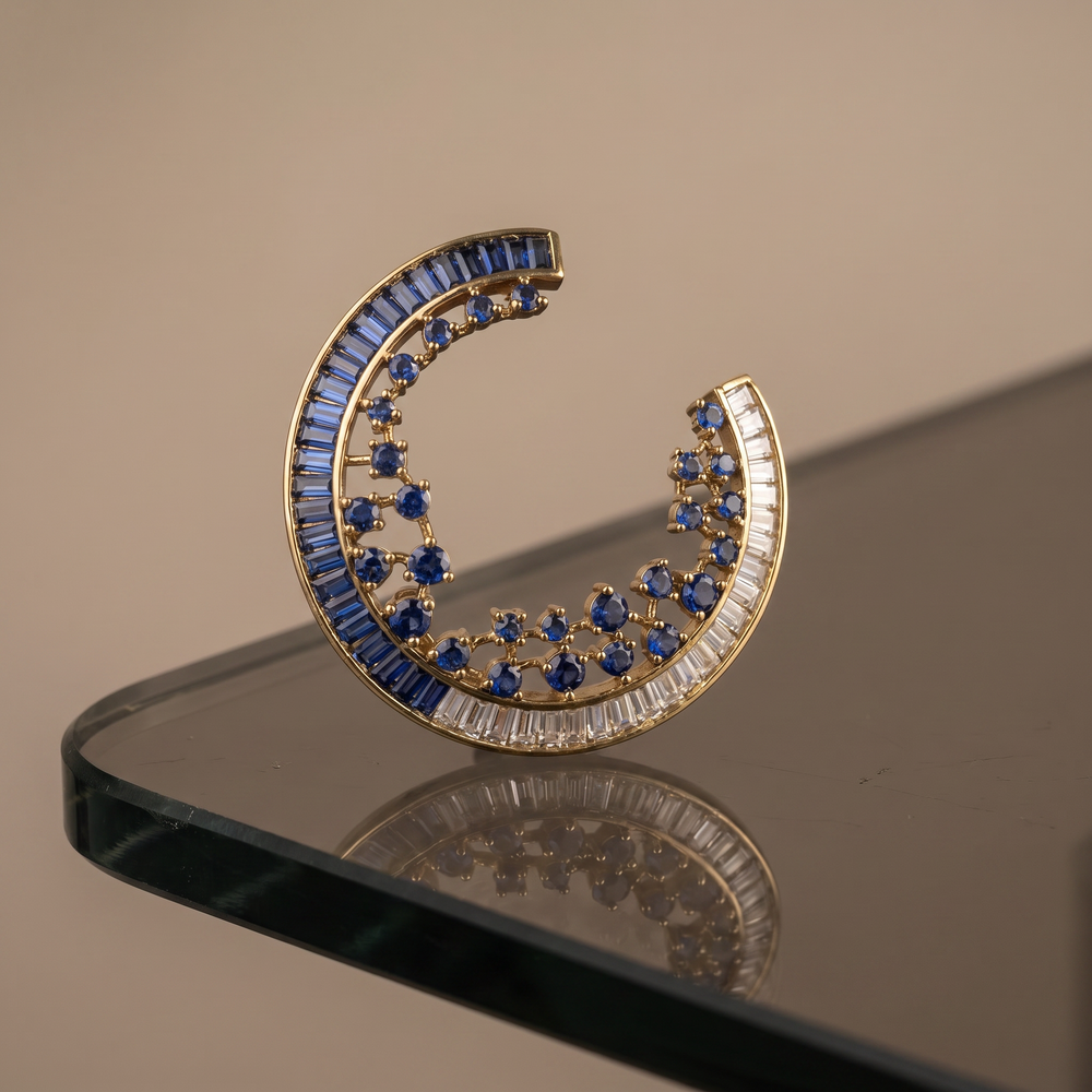 Detail of Zuhmira hoop ruby baguette accents — Ozel