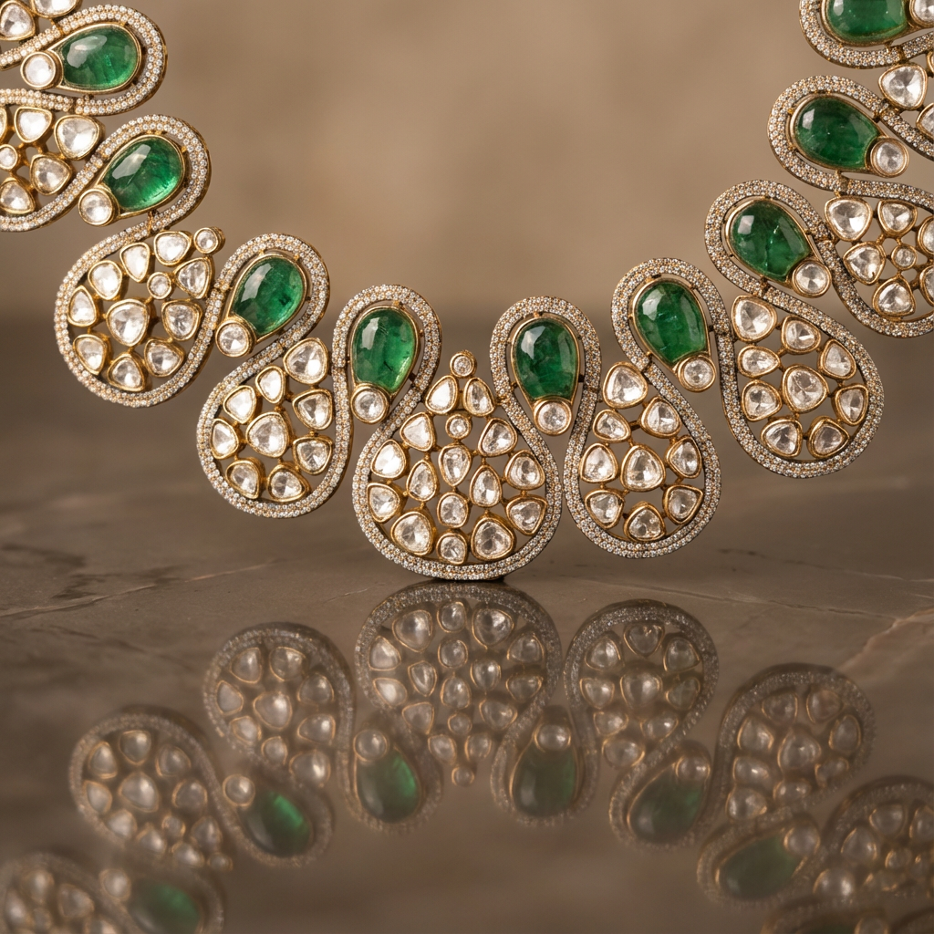 Emerald Drop Kundan Collar Necklace