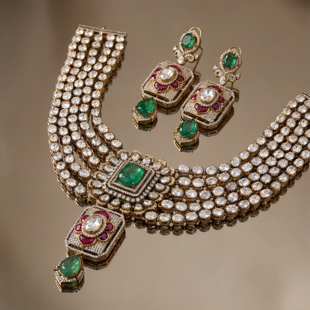 Rajkumari Emerald Rani Choker Set