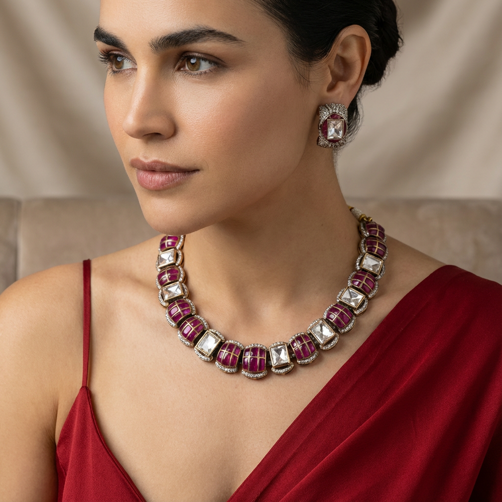 Rasa rubicon necklace set – full set with earrings by Ozel