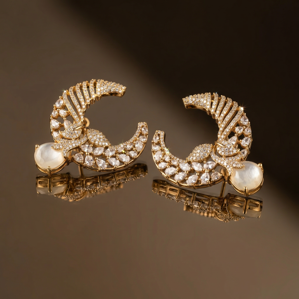 Aira Crescent Stud Earrings – artisan Indian jewelry by Ozel