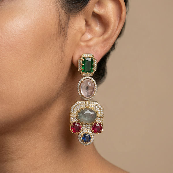 Navratna Aura Drop Earrings