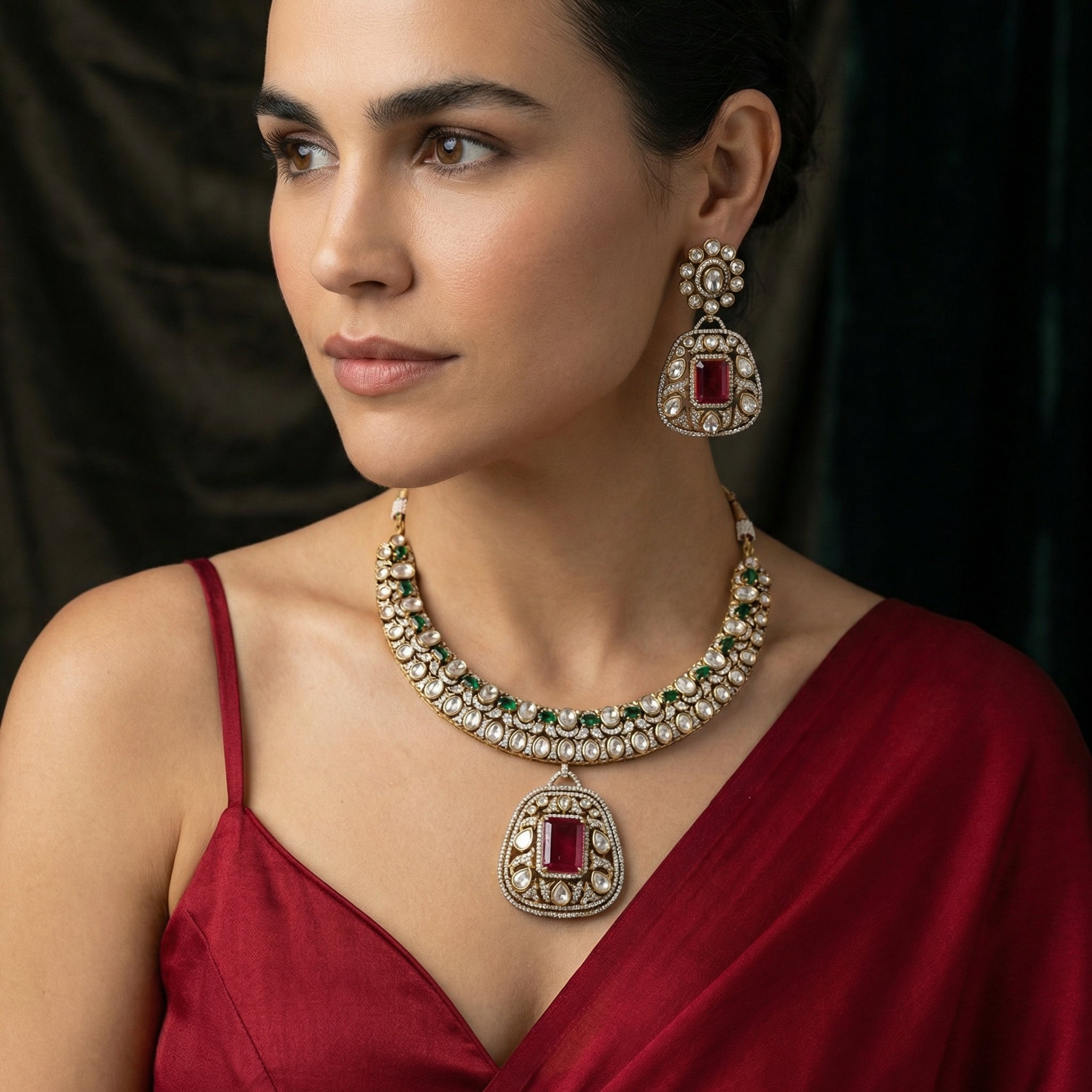 Aura Ruby Medallion Necklace Set