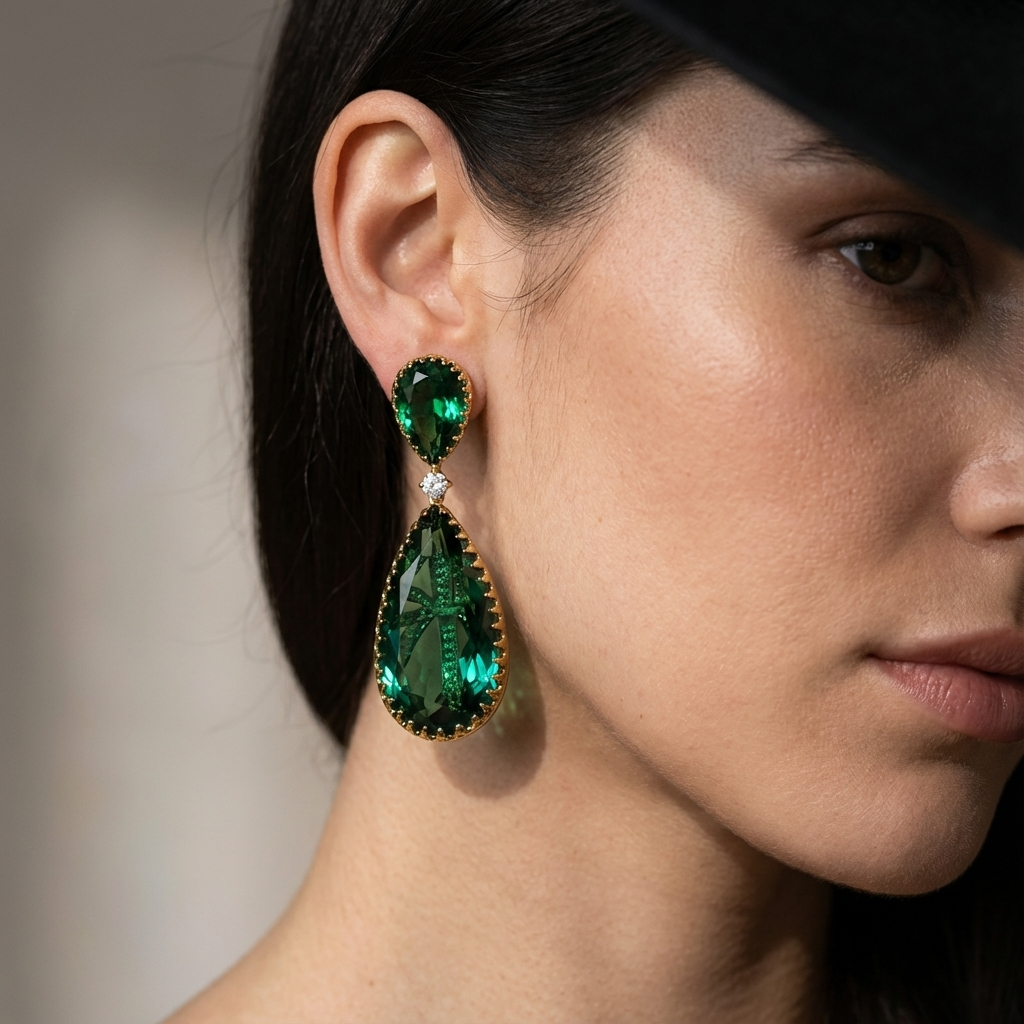 Emerald Aura Drop Earrings