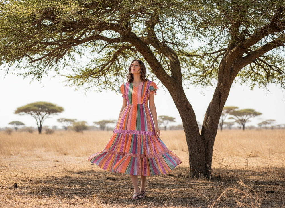Cin cin striped dress – full length view by Ozel