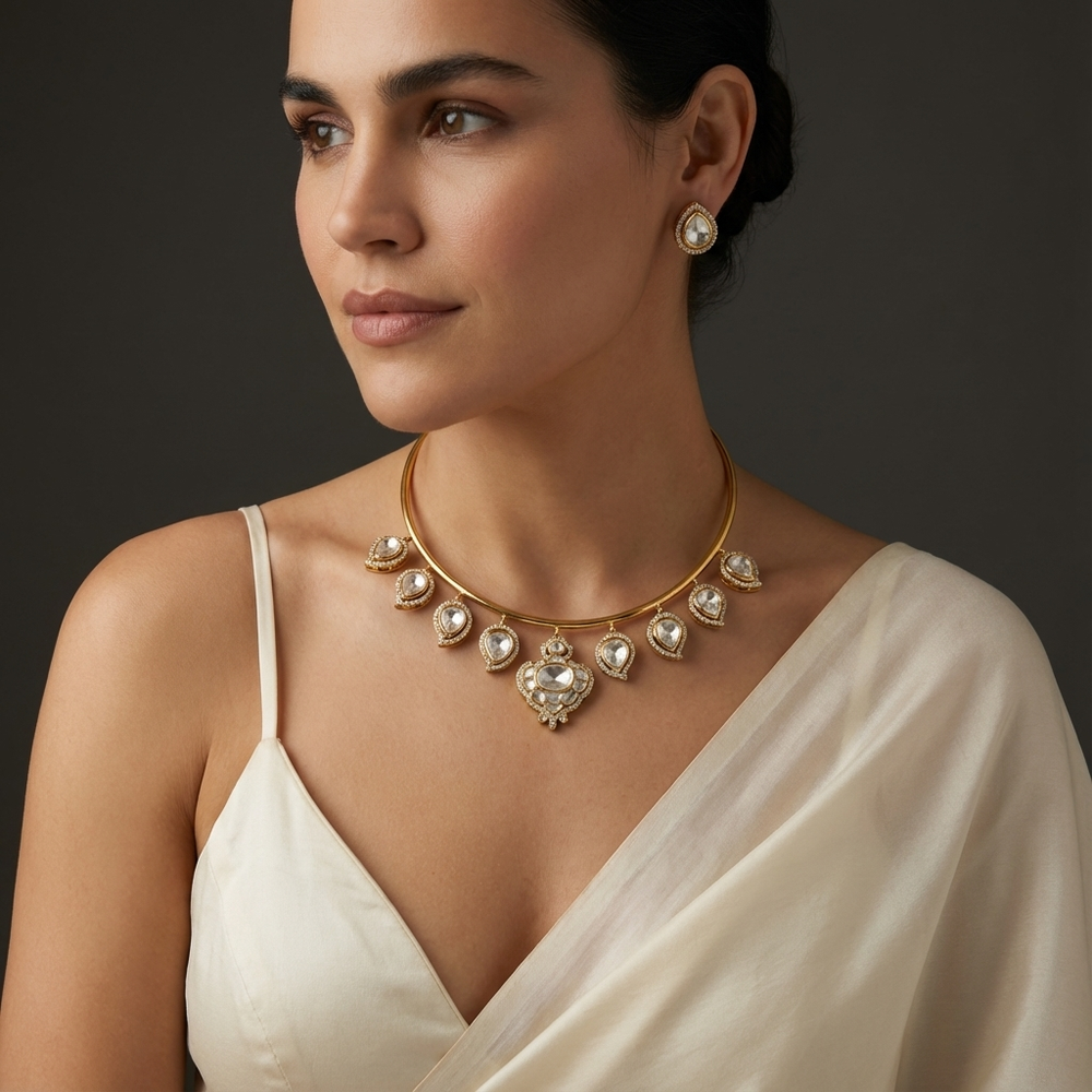 Saloni polki drop necklace set – traditional Indian bridal jewelry by Ozel