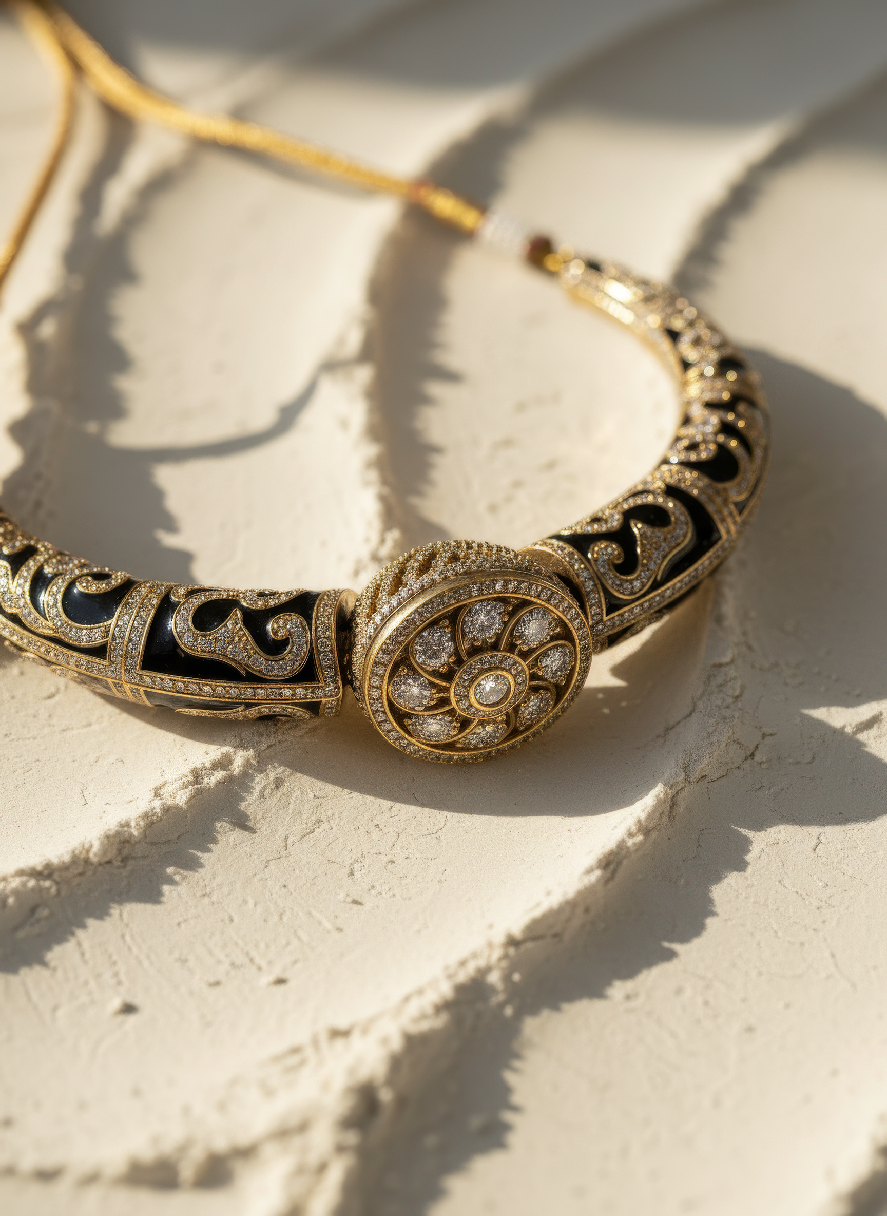 Black Enamel Hasli Necklace with earrings