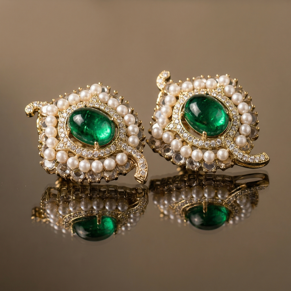 Pearl Halo Statement Studs – elegant Indian pearl jewelry by Ozel