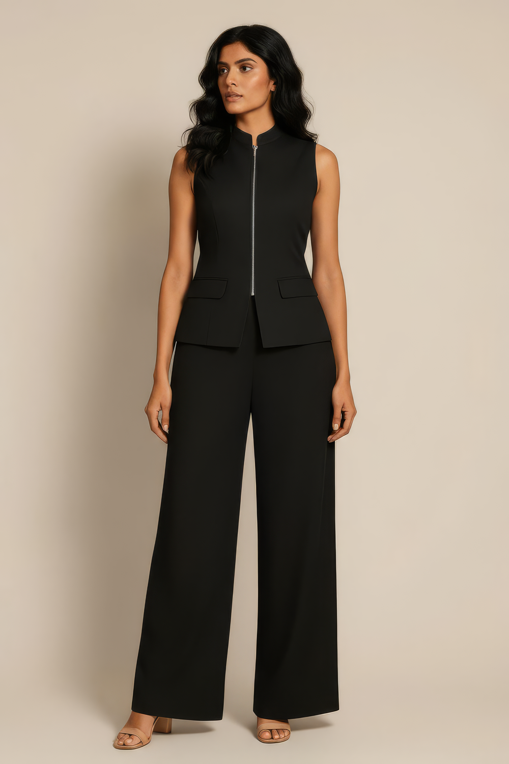 Side view of The Luxe pantsuit on model — Ozel