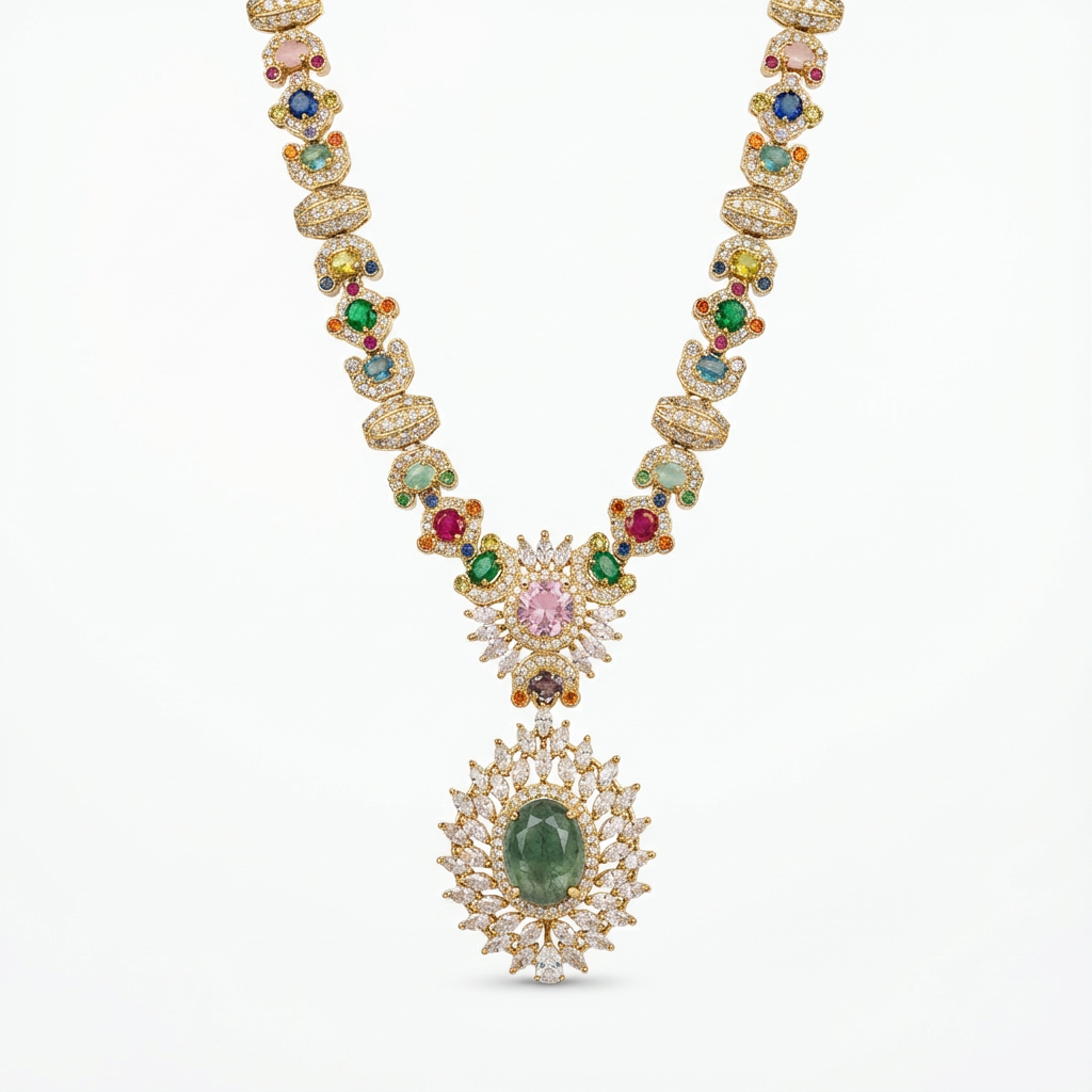 Veda Navratna Statement Necklace Haar Set
