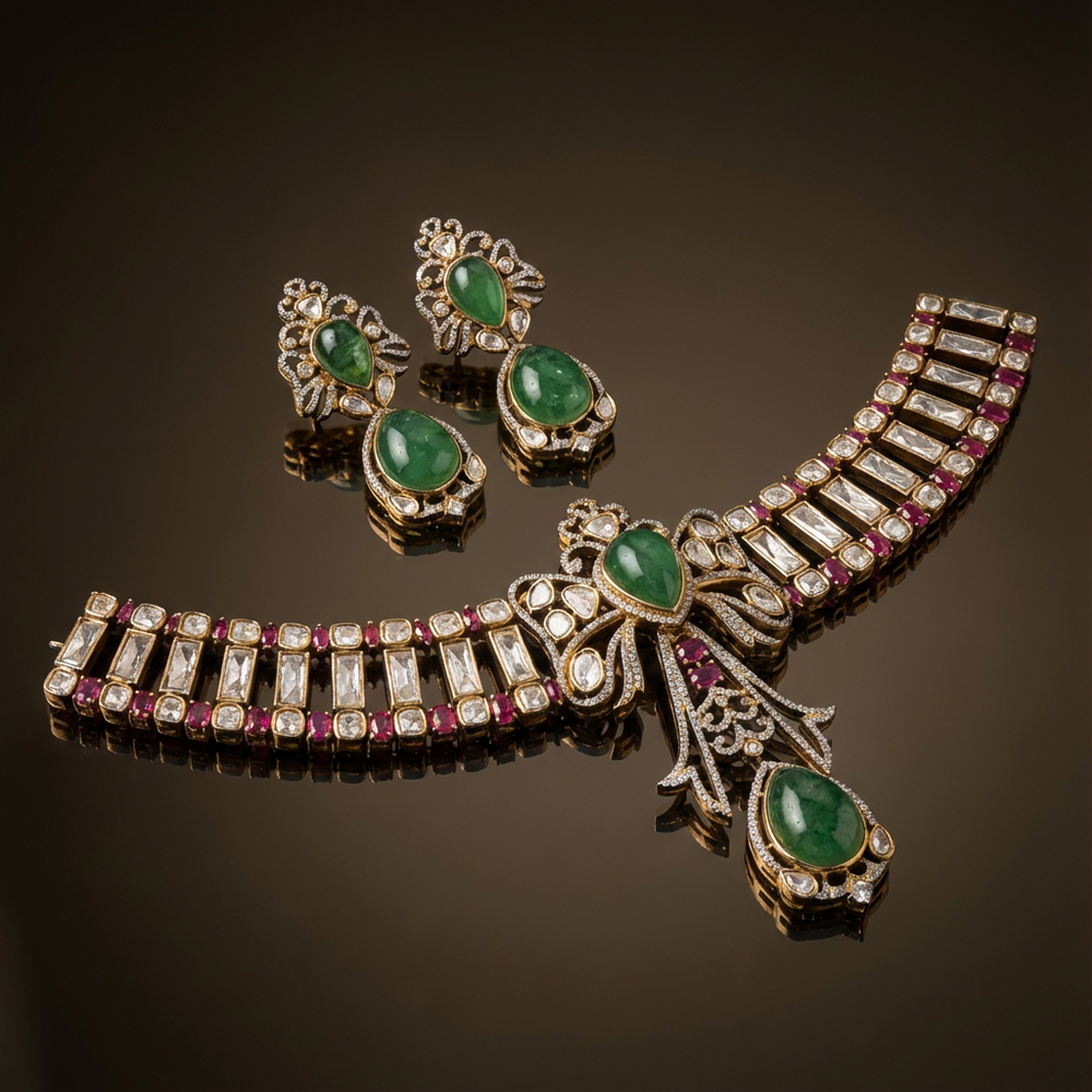 Crest bow regal choker set – traditional Indian bridal jewelry by Ozel
