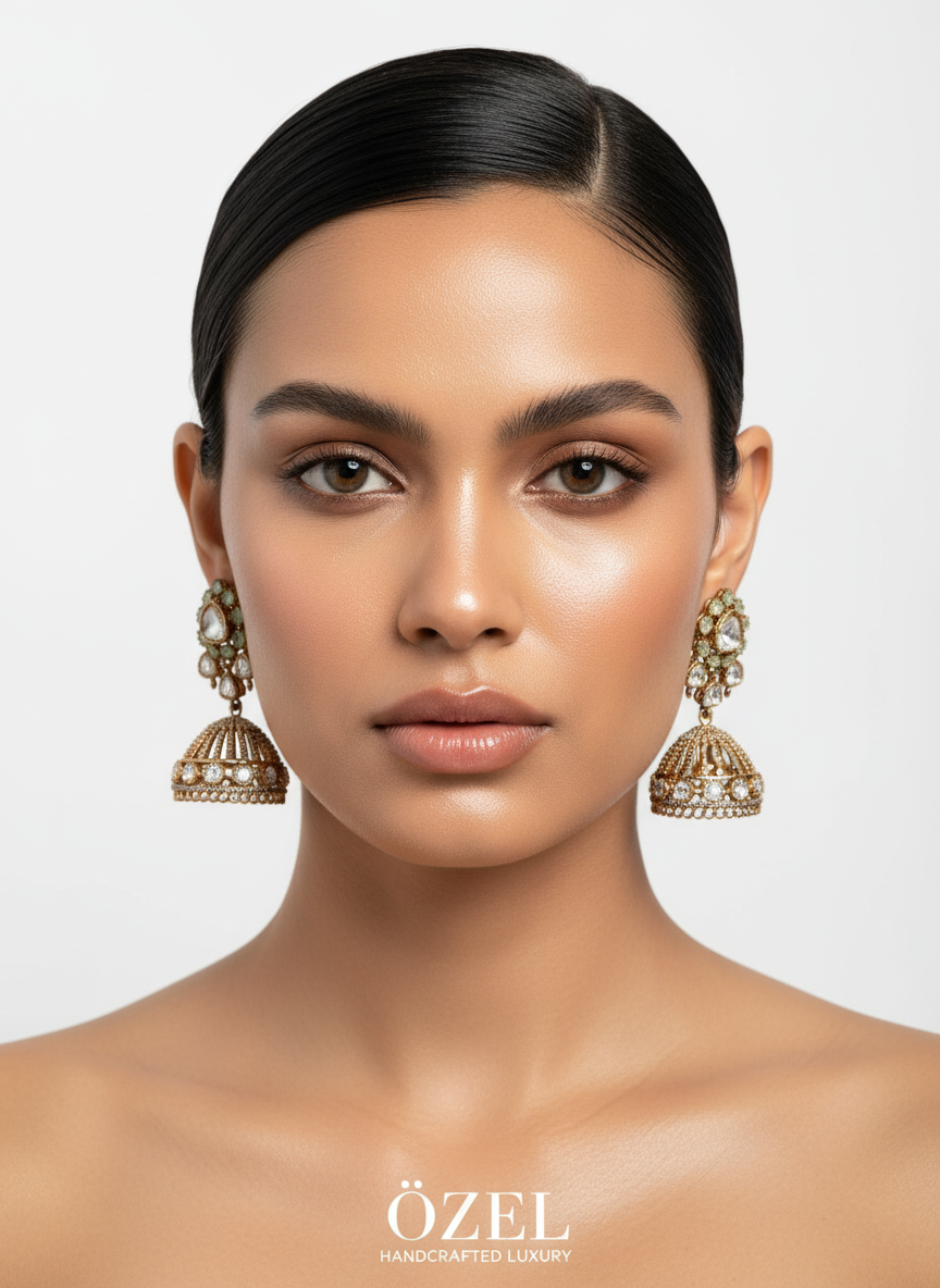 Dome Jhumka Earrings Mint Green