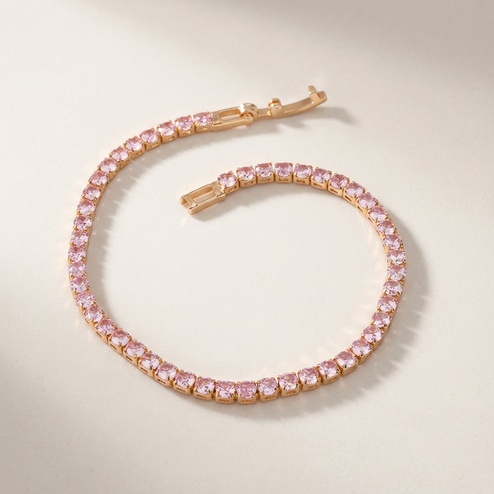 Pink tennis bracelet – close-up of stone setting by Ozel