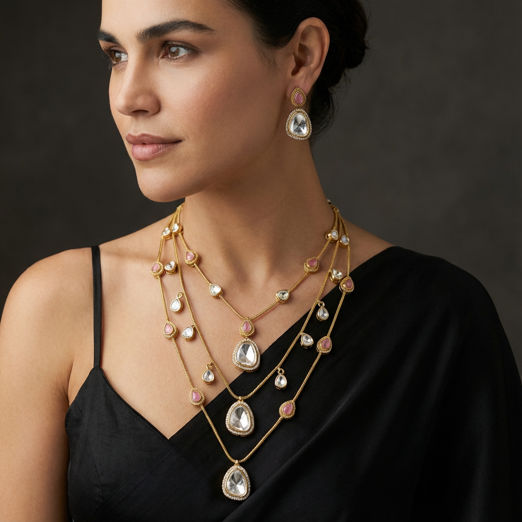 Layered Polki Drop Necklace Set