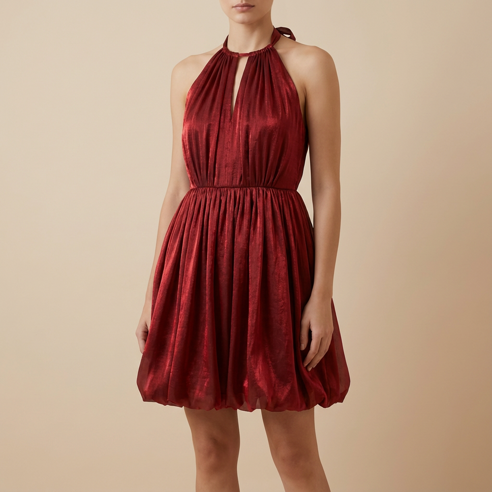 Crimson mini dress – back view by Ozel