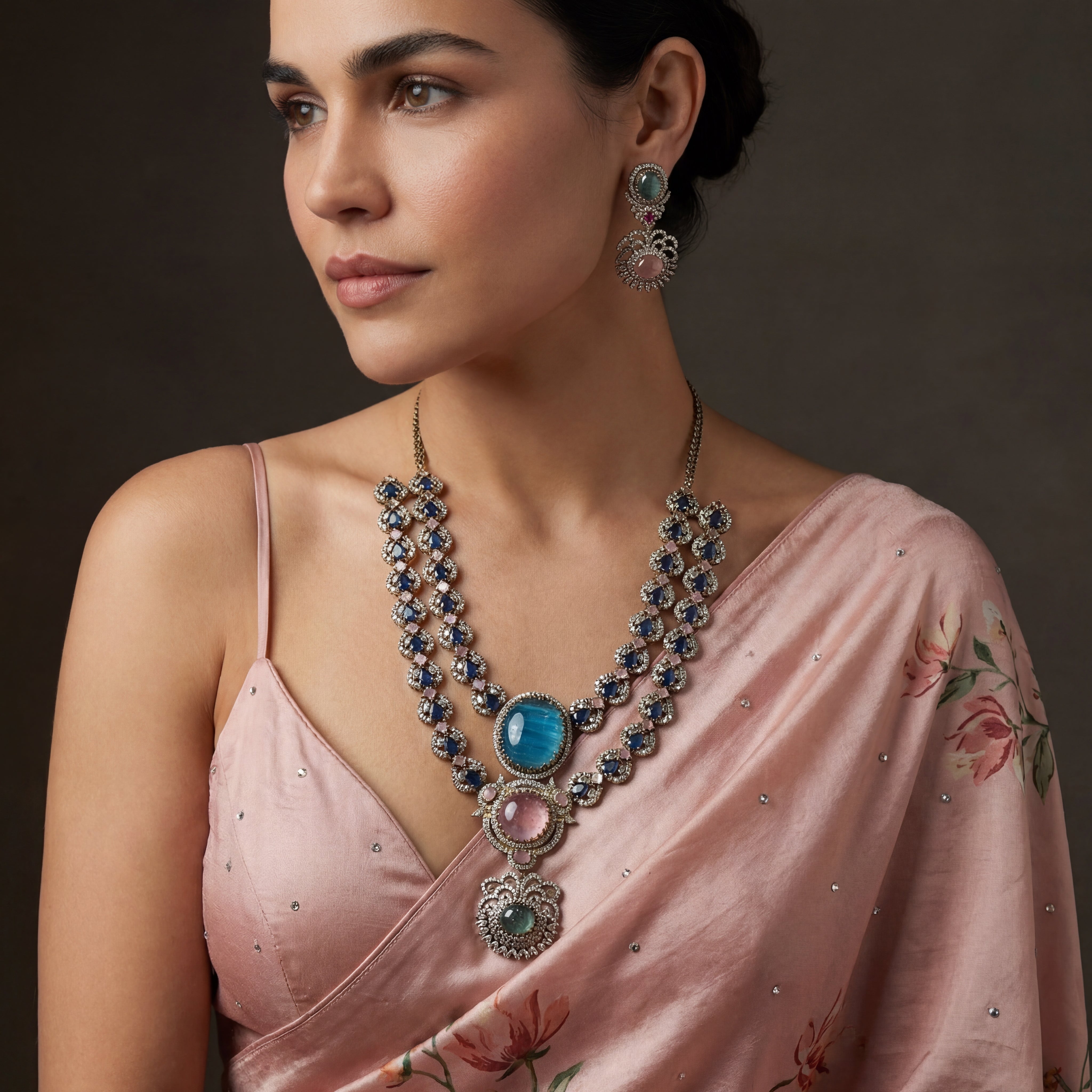 Celestine Garden Necklace Set - Blue