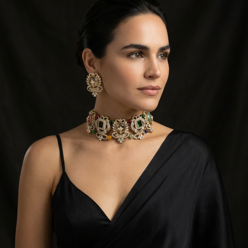 Ziya navratna kundan choker set – worn on neck by Ozel