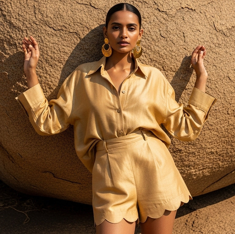 Shirt and Scalloped Shorts Coord Set