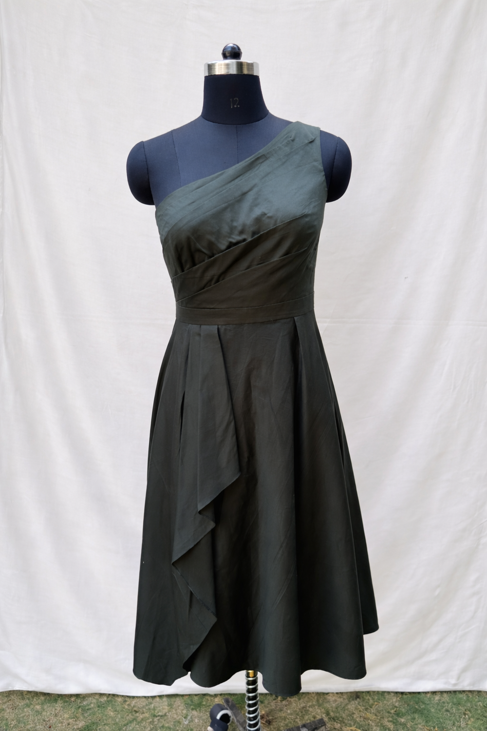 Origami Midi Dress Dark Green – folded detail green dress by Ozel