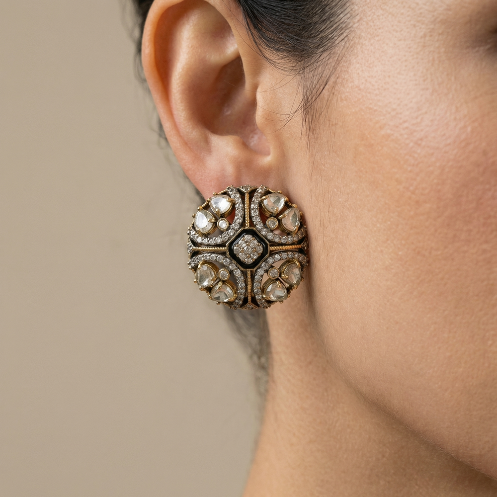 Zarvaya noor dome stud earrings with radiant stone inlay
