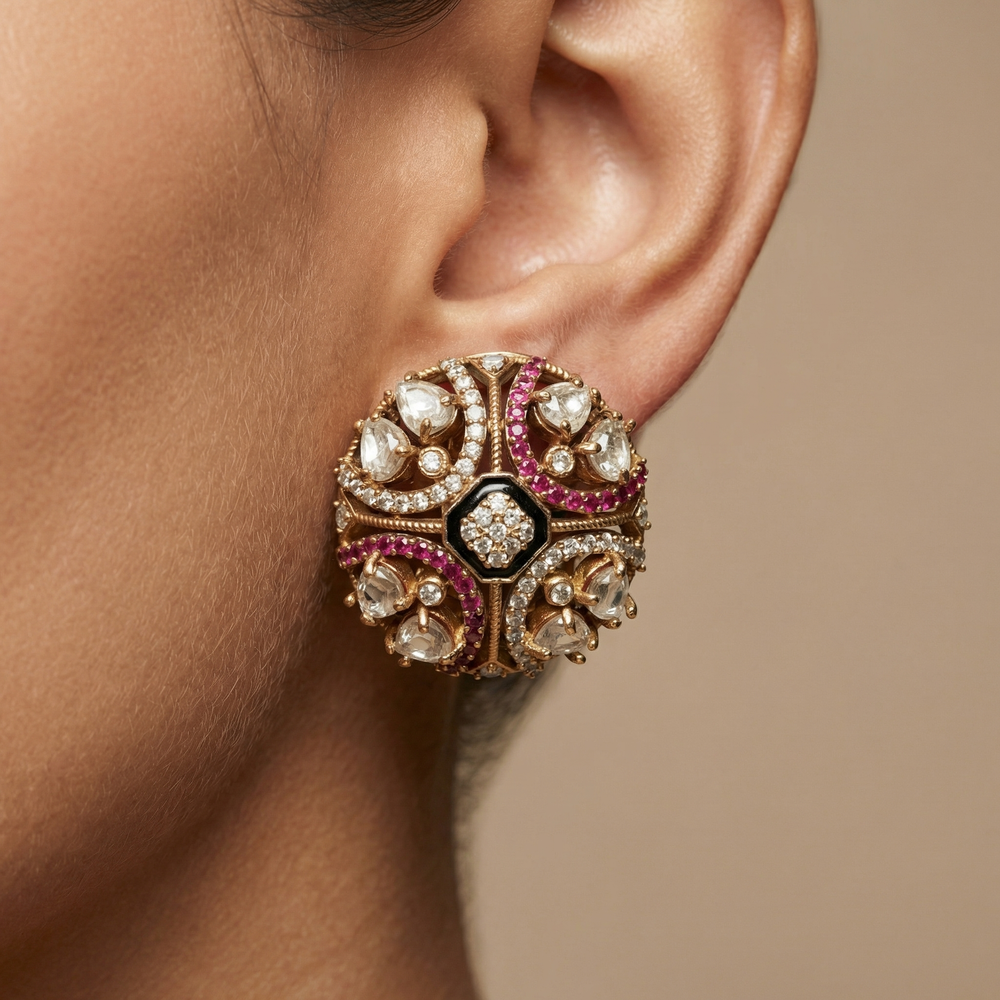 Meherza gul noor stud earrings with kundan petals