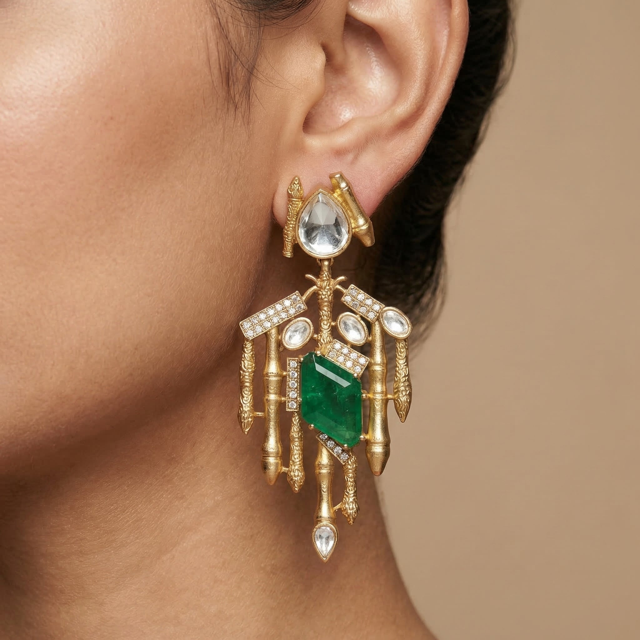 Zarqash Emerald Relic Drop Earrings