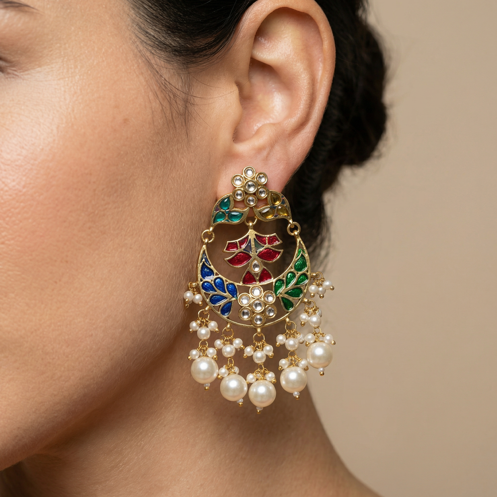Zahra – kundan chandbali earrings by Ozel