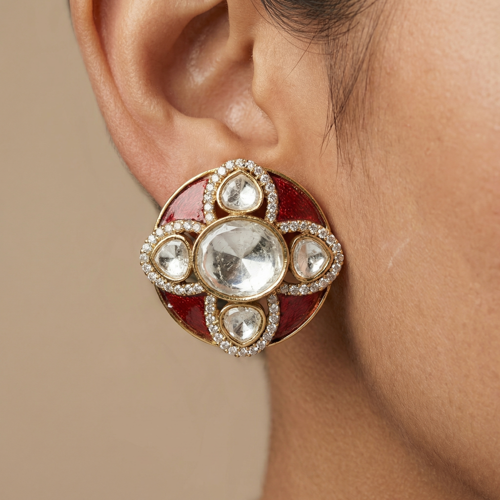 Ruhvaan surkh prism stud earrings with faceted stone center