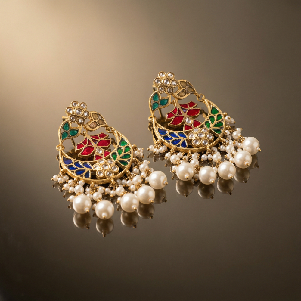 Zahra – kundan chandbali earrings by Ozel
