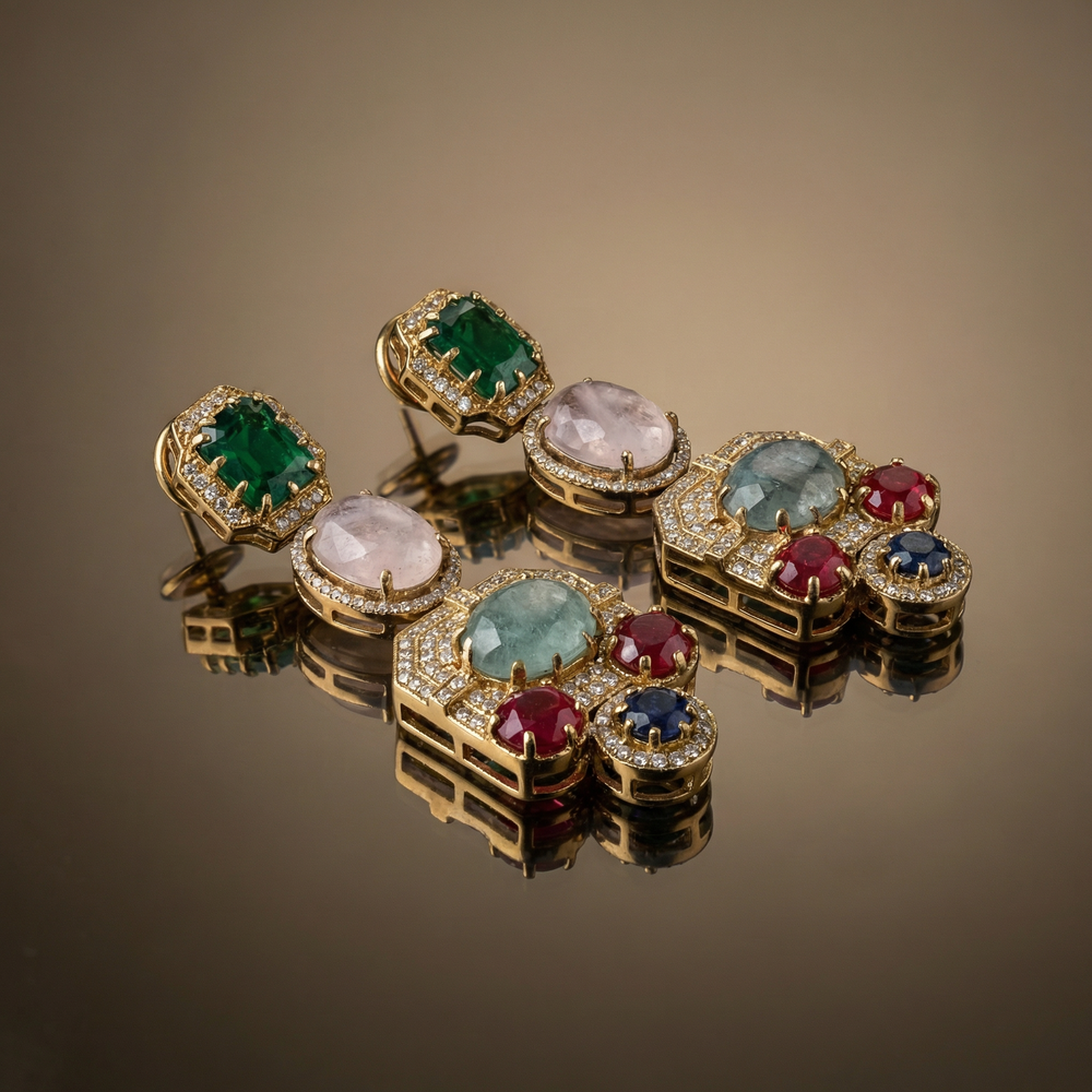 Navratna Aura Drop Earrings – heritage navratna nine-stone earrings by Ozel