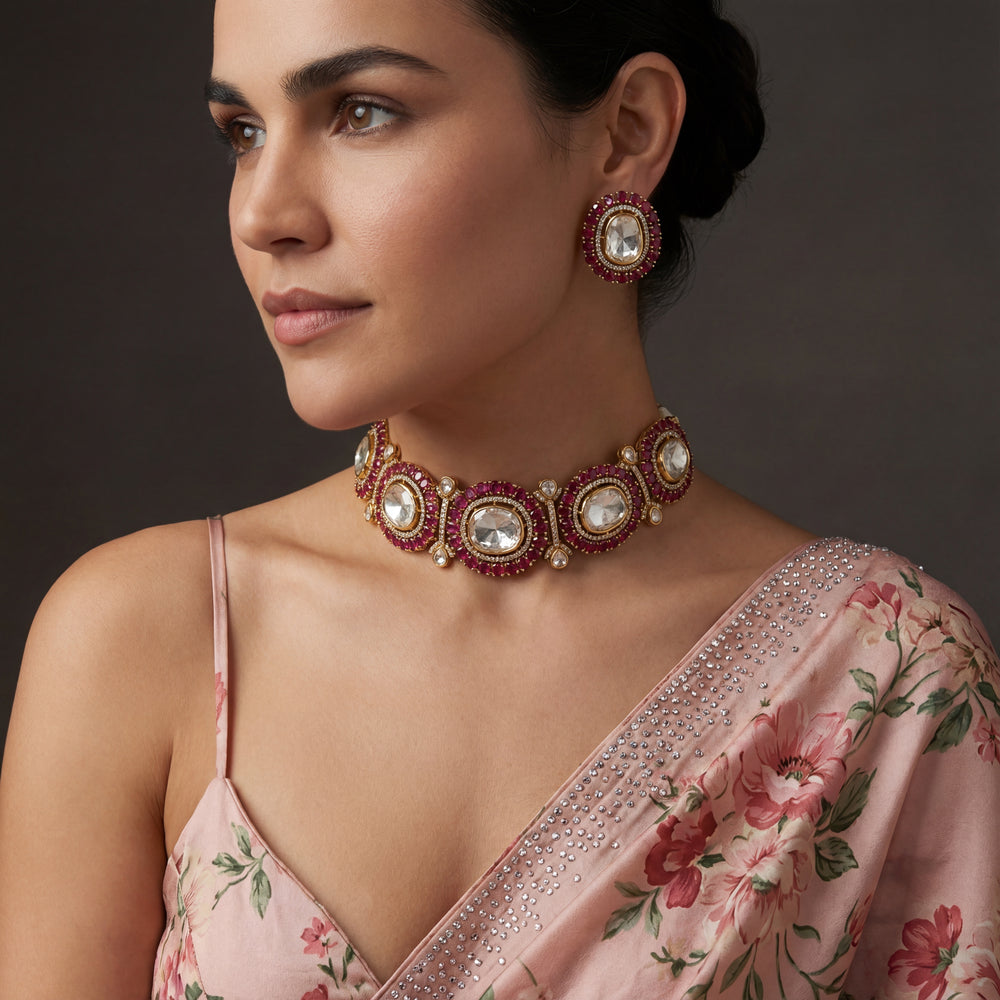 Elowen ruby choker set with kundan detailing — bridal heritage jewellery by Ozel