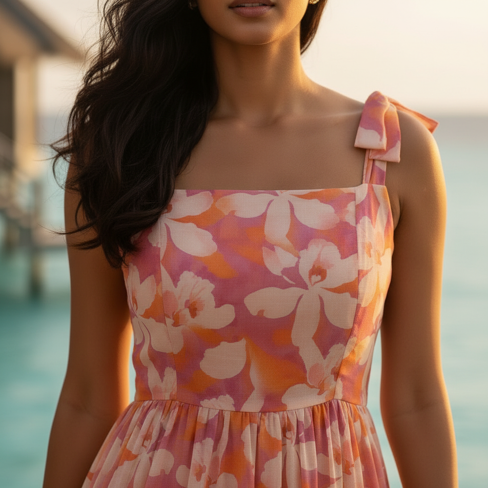 Soha floral dress – vibrant Indian designer dress by Ozel