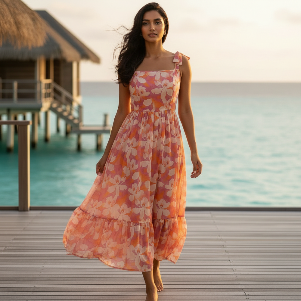 Soha floral dress – vibrant Indian designer dress by Ozel