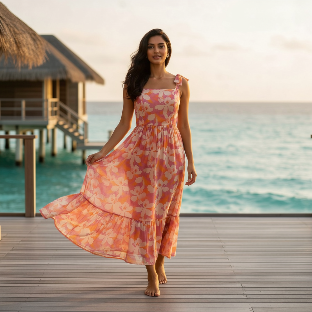 Soha floral dress – vibrant Indian designer dress by Ozel