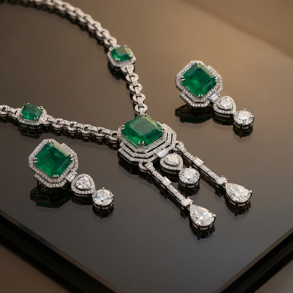 The empire emerald necklace set – necklace and earring full set by Ozel