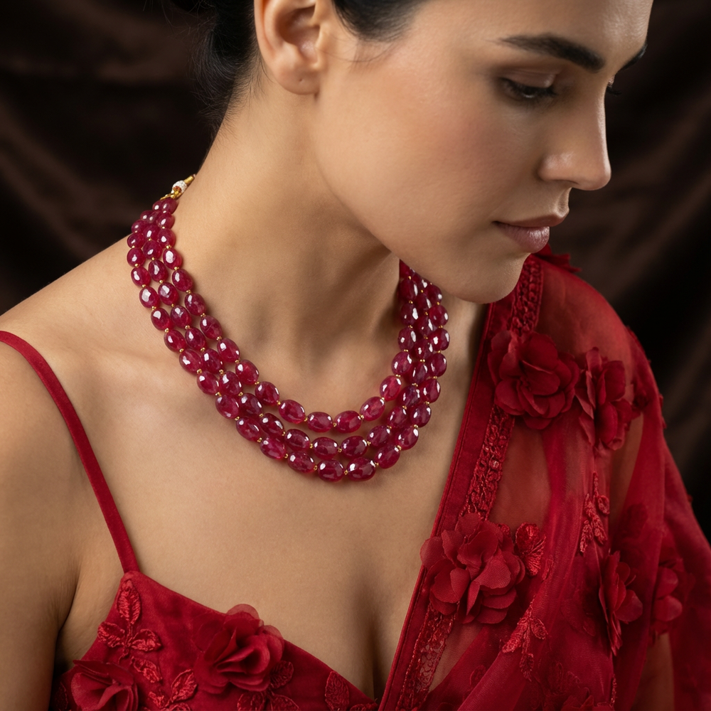 Nayanika red stone necklace – handcrafted Indian kundan necklace by Ozel