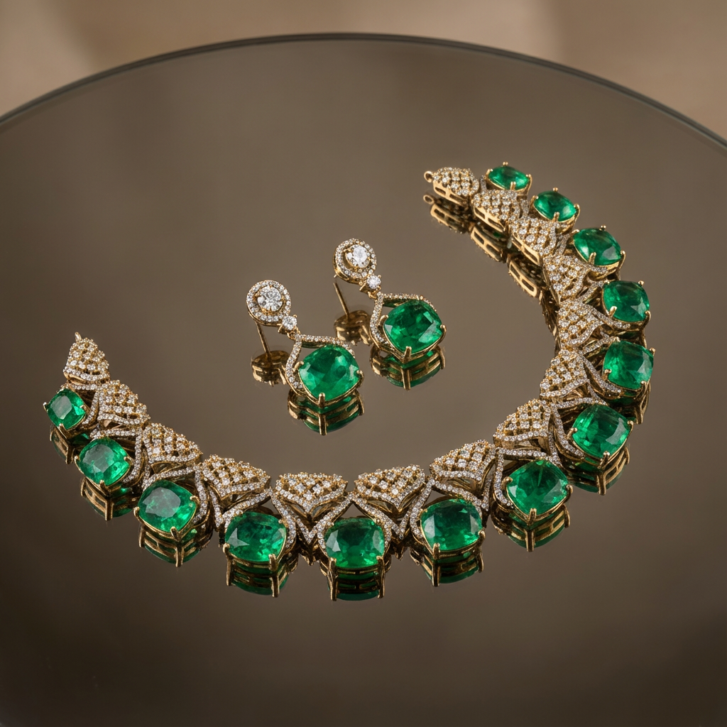 Emerald Grid Necklace Set