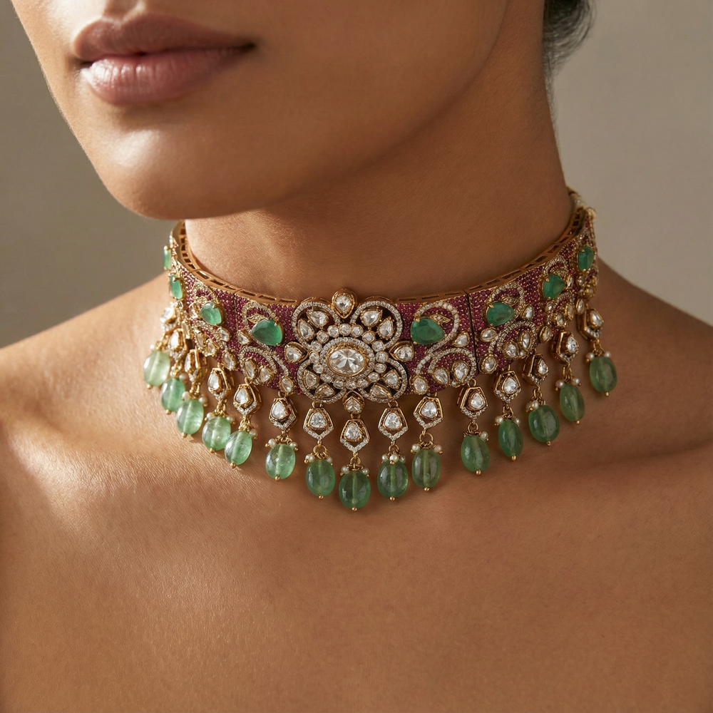 Meher Jadau garden choker set – traditional Indian bridal jewelry by Ozel