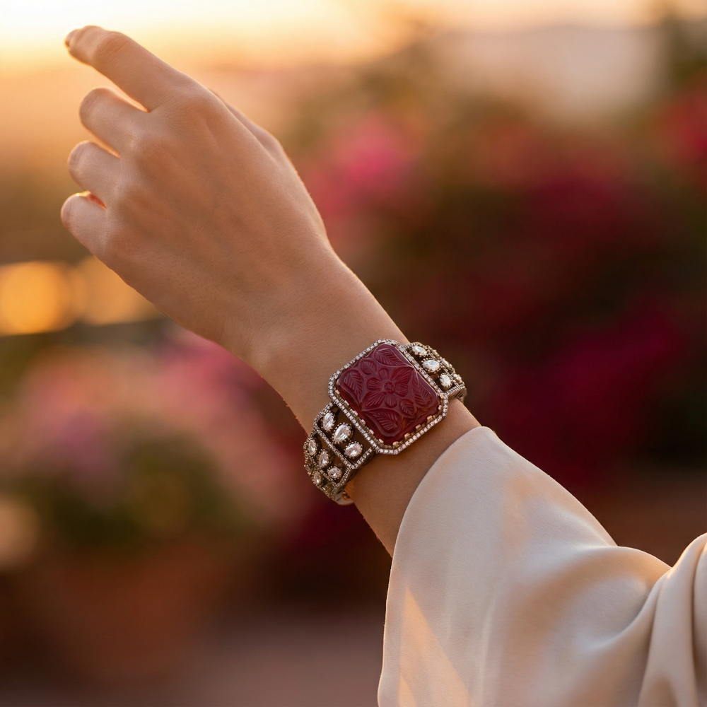 Ruhani carved statement cuff – worn on wrist by Ozel