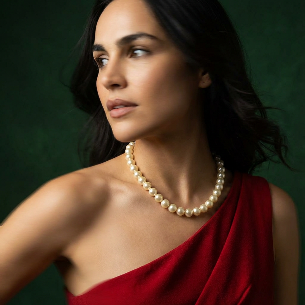 Swarovski pearl necklace in light gold with layered pearl strands