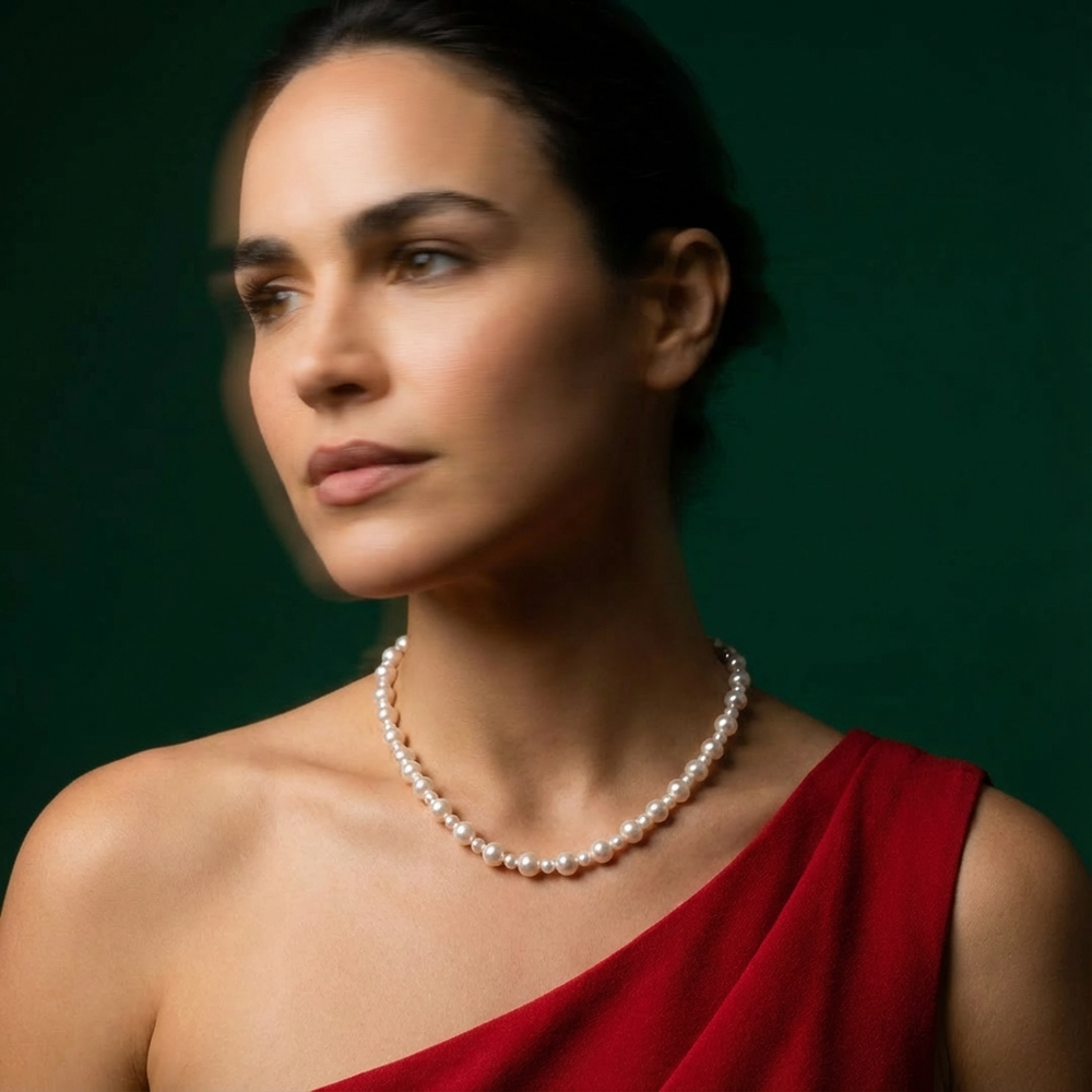 Luna Swarovski alternate pearl necklace – pearl detail by Ozel