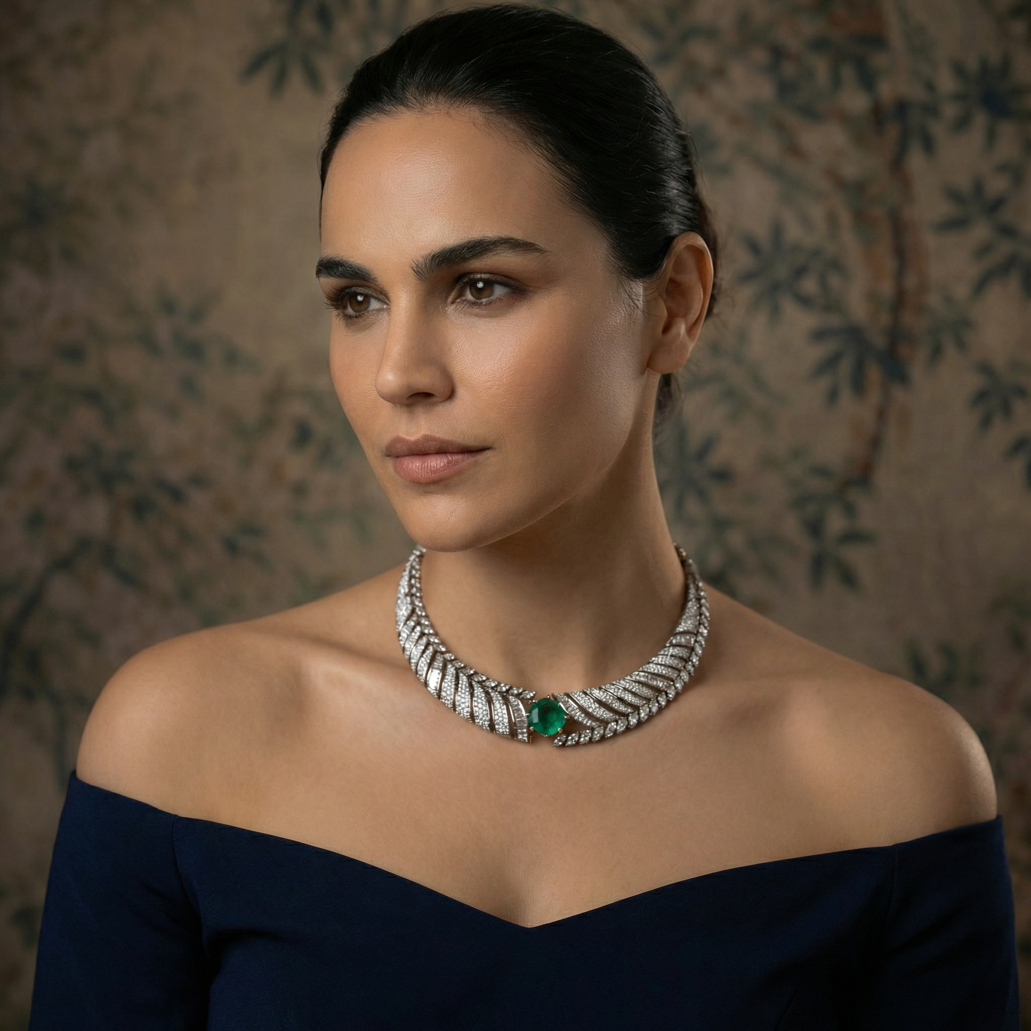 Aarohi Mint Baguette Leaf Necklace Set