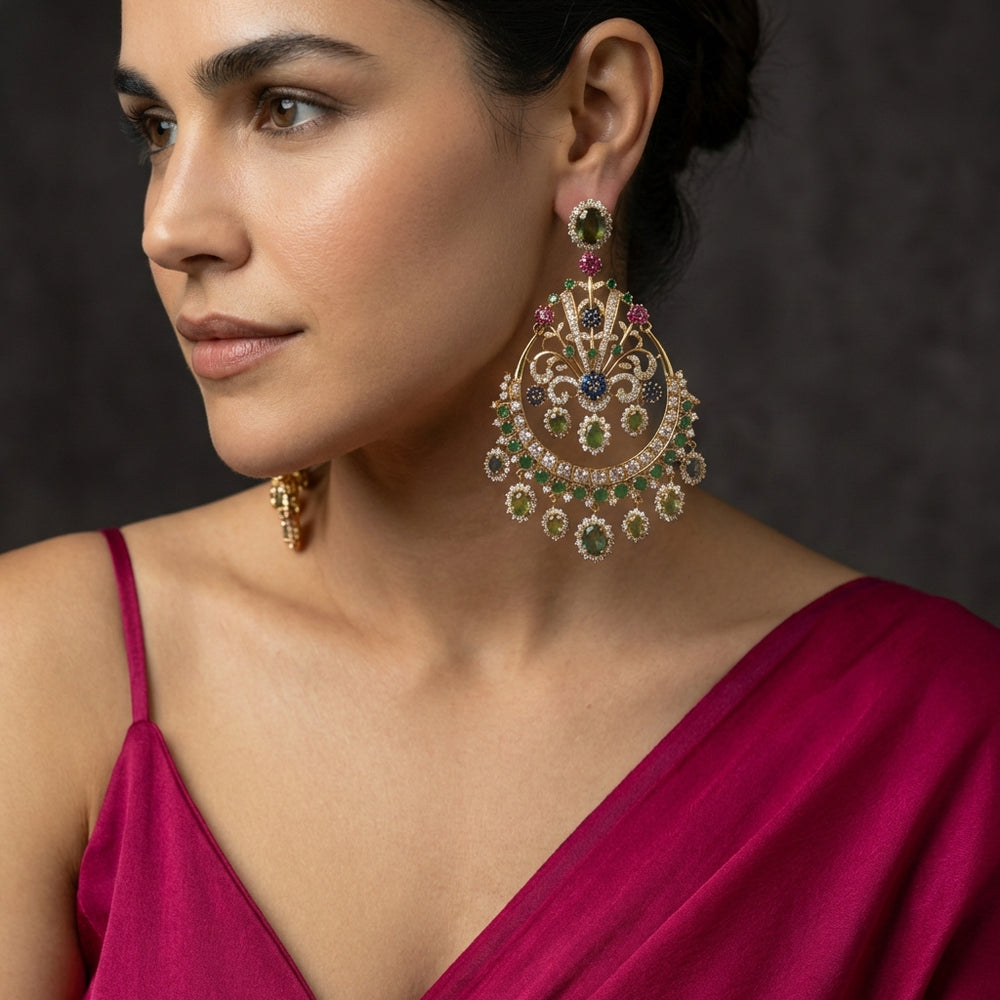 Bagh vintage gemstone earrings – worn on ear by Ozel