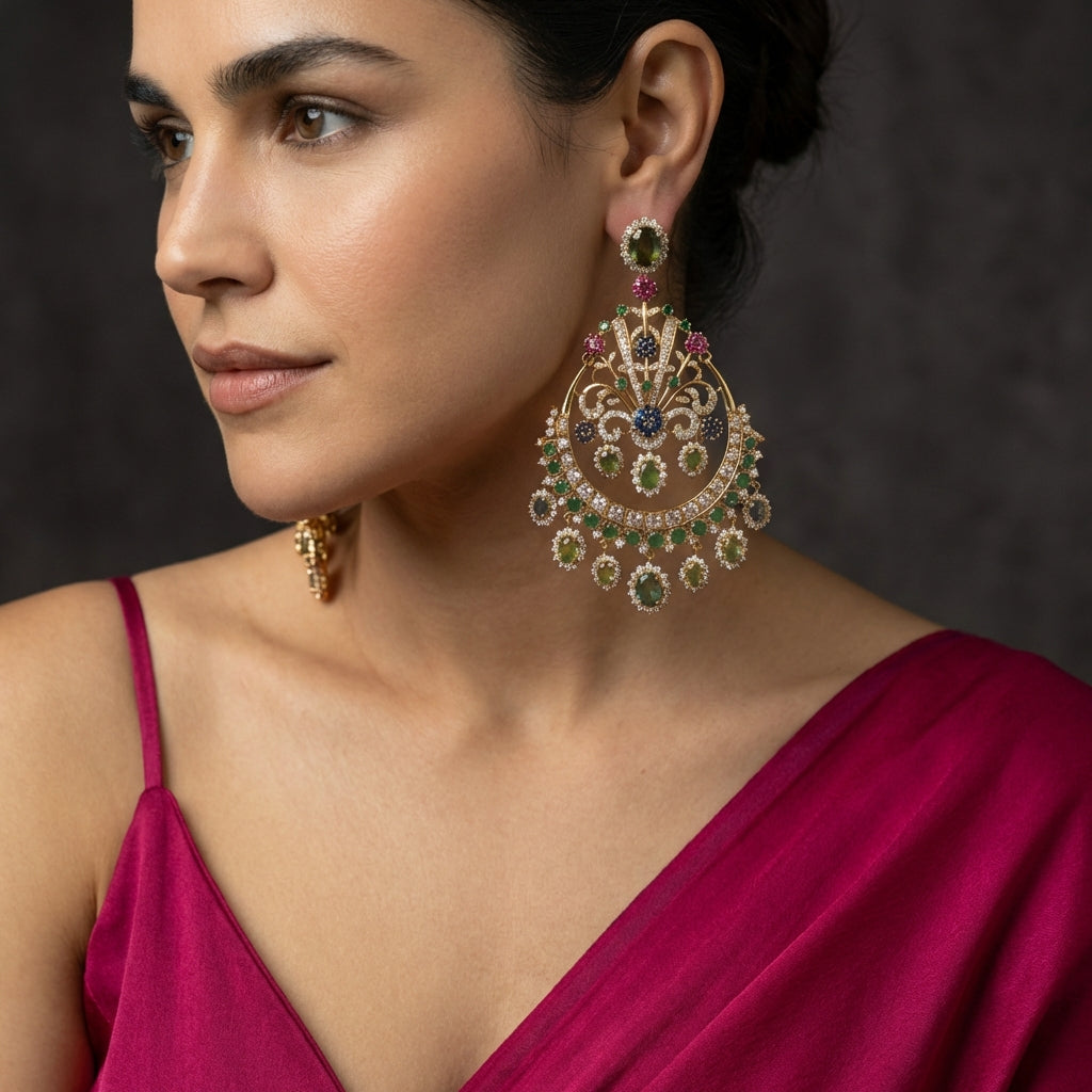 Bagh vintage gemstone earrings – worn on ear by Ozel