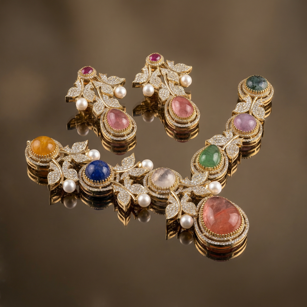 Clair de perle pastel necklace set – earring pair detail by Ozel