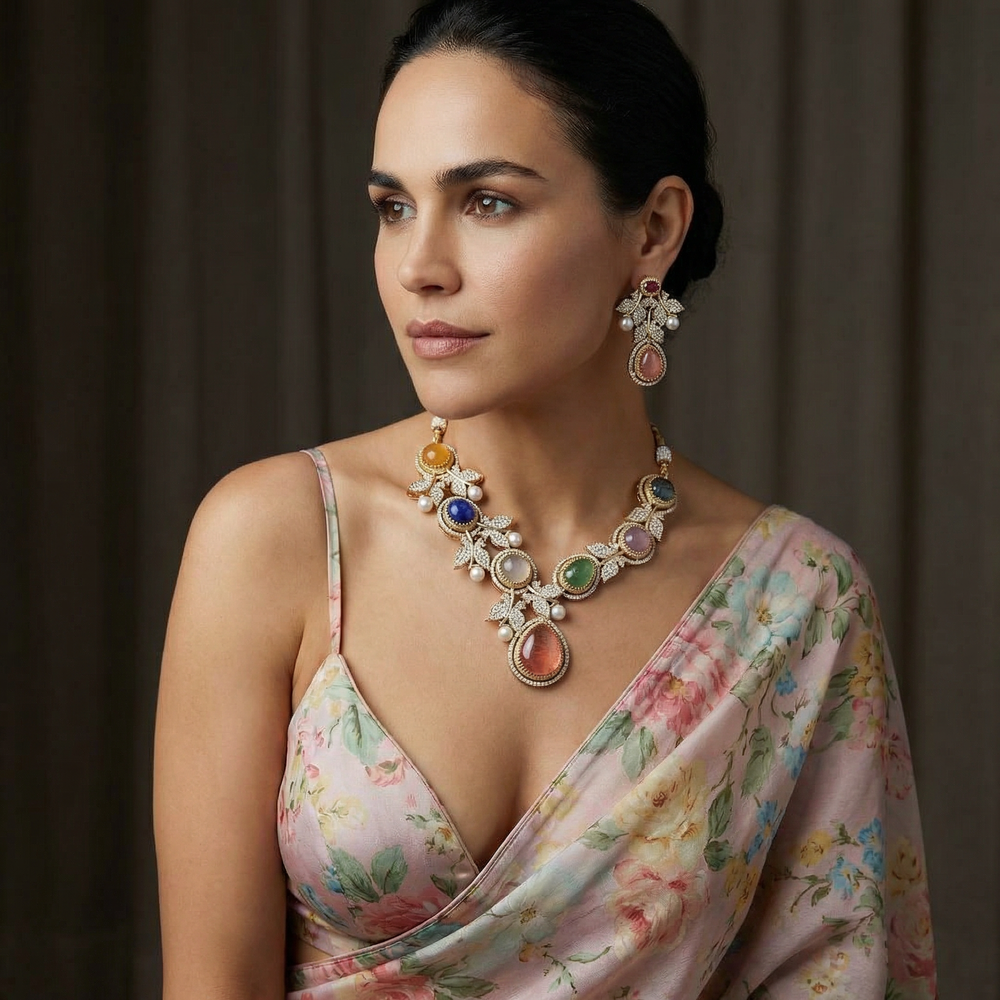 Clair de perle pastel necklace set – worn on neck by Ozel