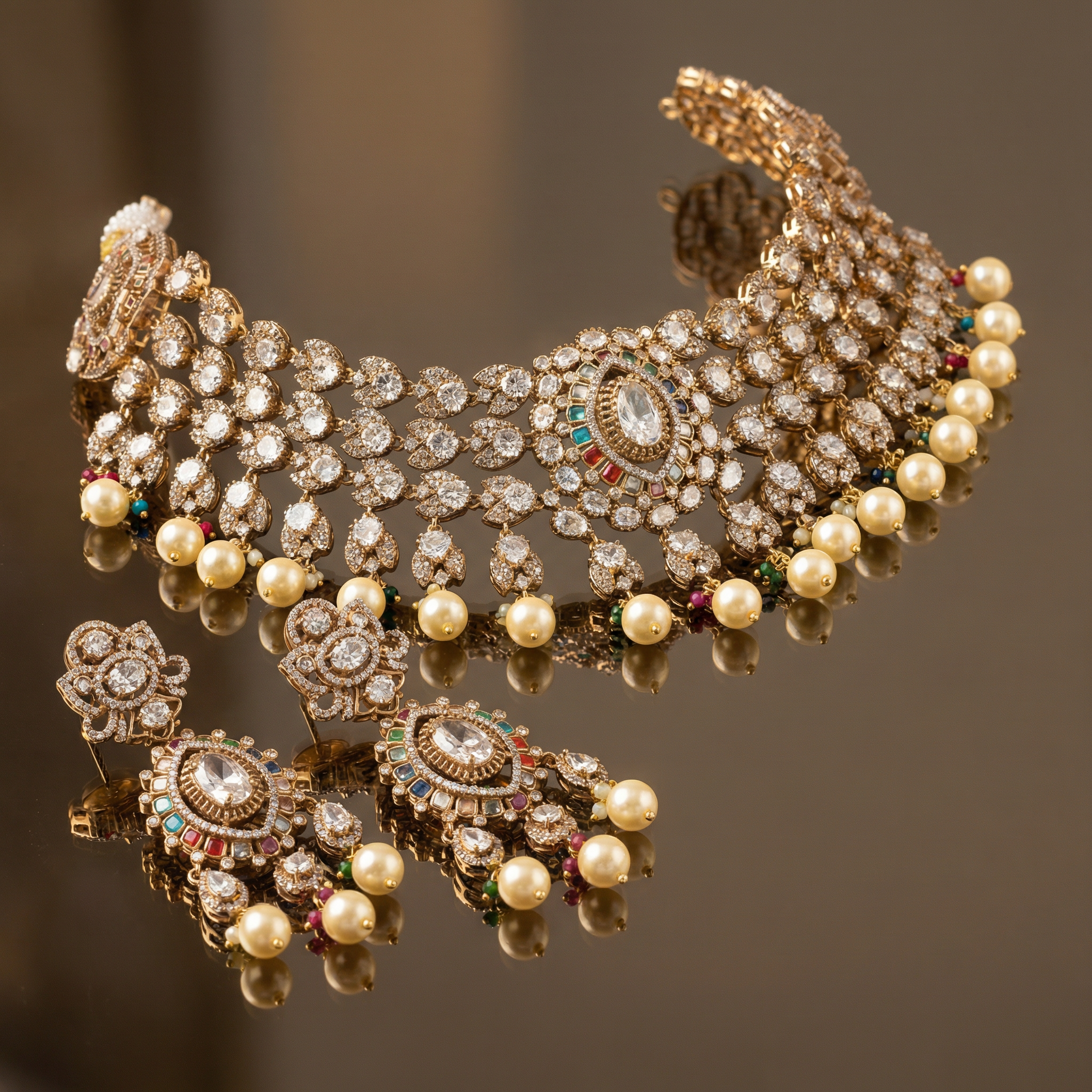 Zevar Pearl Collar Necklace Set